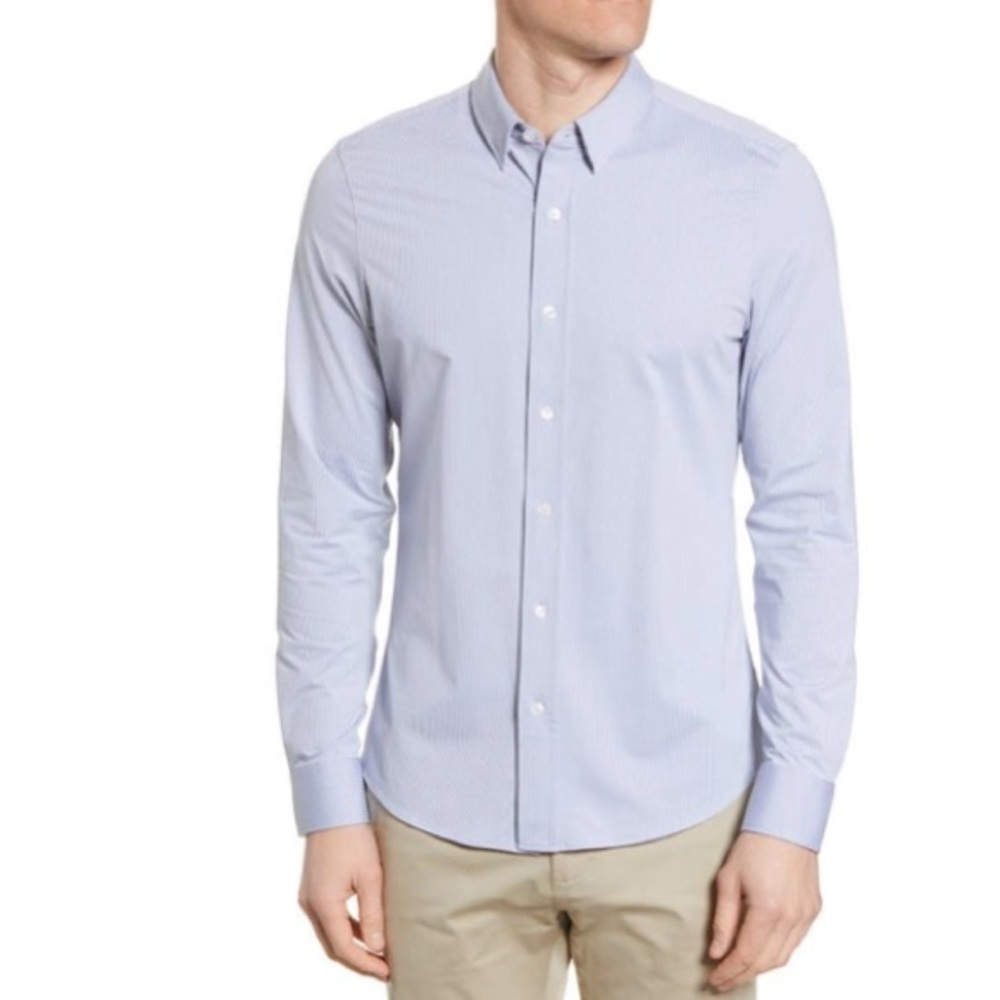 Rhode Stretch Nylon Button Up Indigo Stripe Sz L